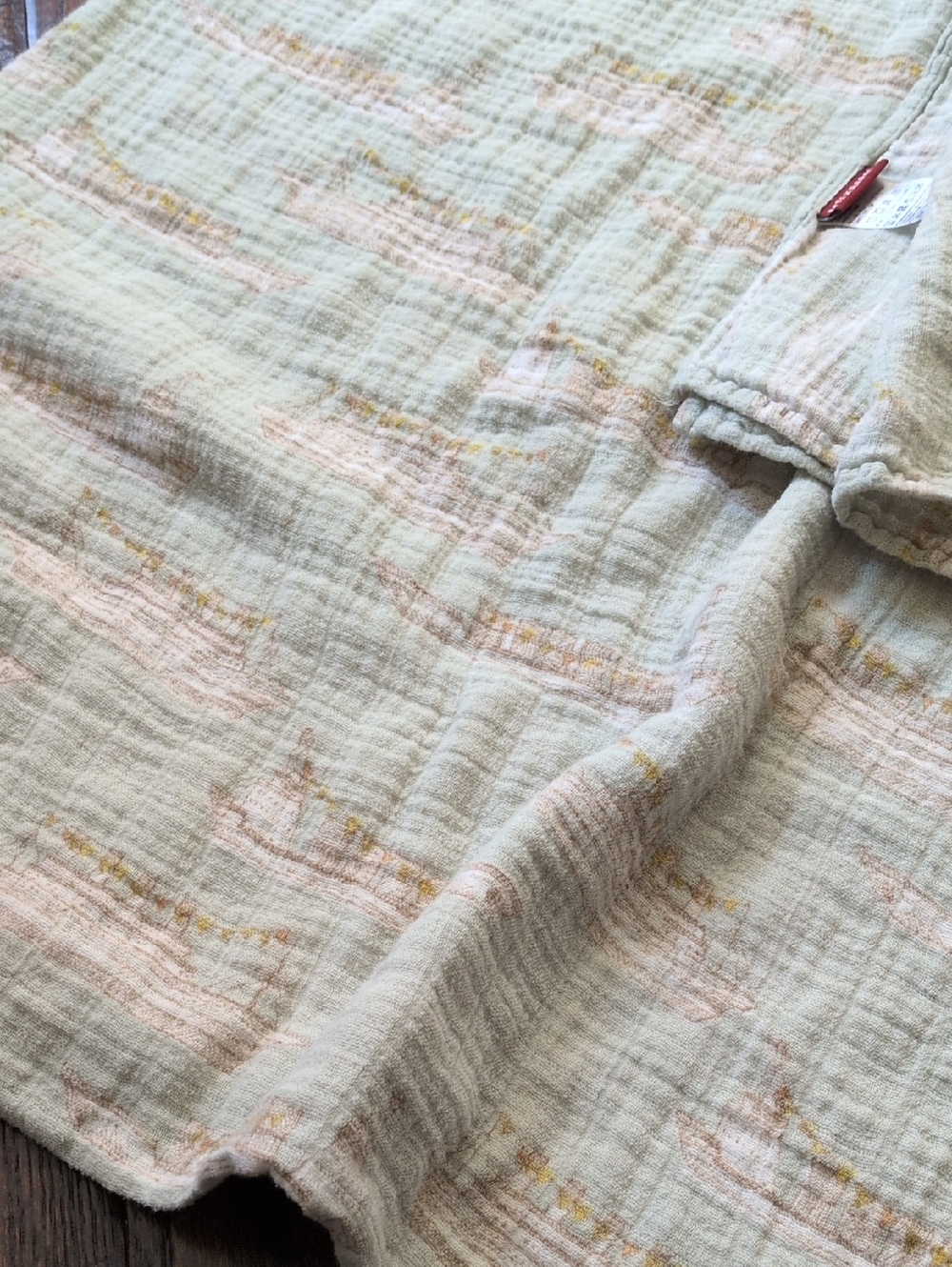 MILKBARN I Mint Green Bamboo Muslin Ship Boats Pattern Swaddle Blanket - Picture 6 of 11